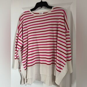 Marella Cream & Pink Striped Scoop Neck Sweater